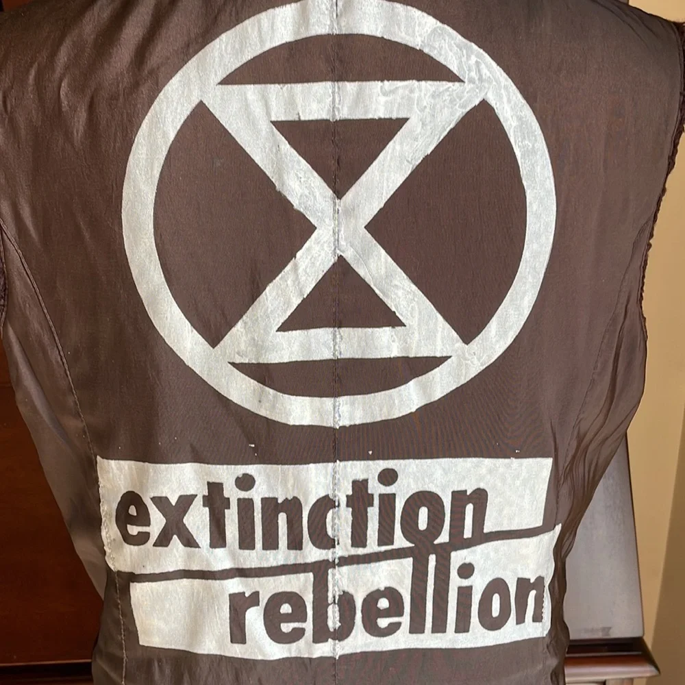 Mycra Pac Tour Reversible Faux Fur Vest Extinction Rebellion Logo 1 S/M Long